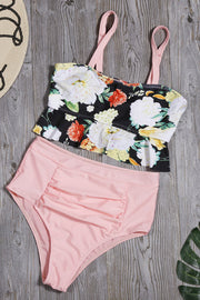 Floral Printed Pink Two Pieces Swimsuit