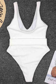 Belt Design White One-piece Swimsuit