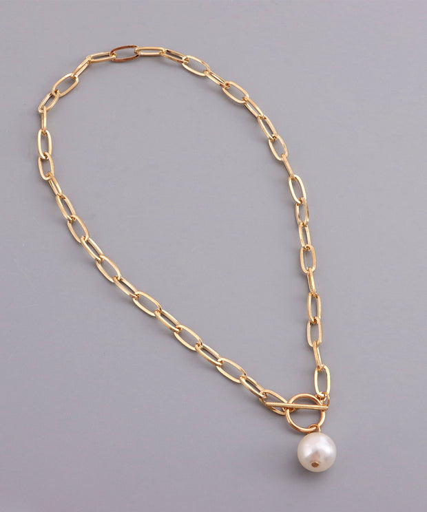 Imitation Pearl & Goldtone Toggle Necklace