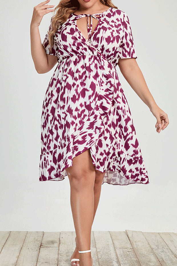 Women Plus Size Casual Fashion Short Sleeve V Neck Print Dress