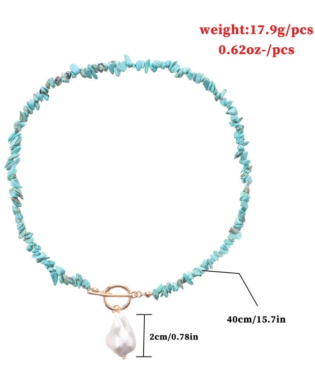 Imitation Turquoise & Imitation Pearl Goldtone Toggle Necklace