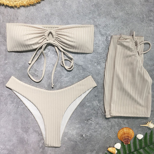 3Pcs Solid Strapless bandage Swimsuit