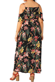 Women Plus Size Cold Shoulder Floral Maxi Bohemian Split Dress