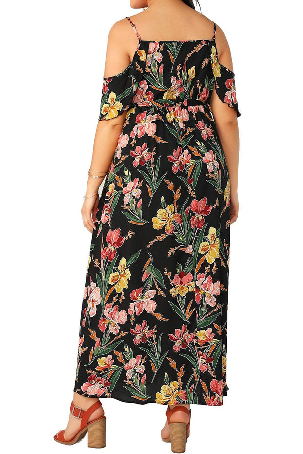 Women Plus Size Cold Shoulder Floral Maxi Bohemian Split Dress