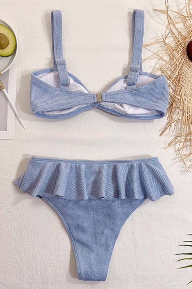 Solid Color Chest Bow Two Piece Swimwear