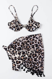 3Pcs Leopard Color Block Two Piece Swimwear