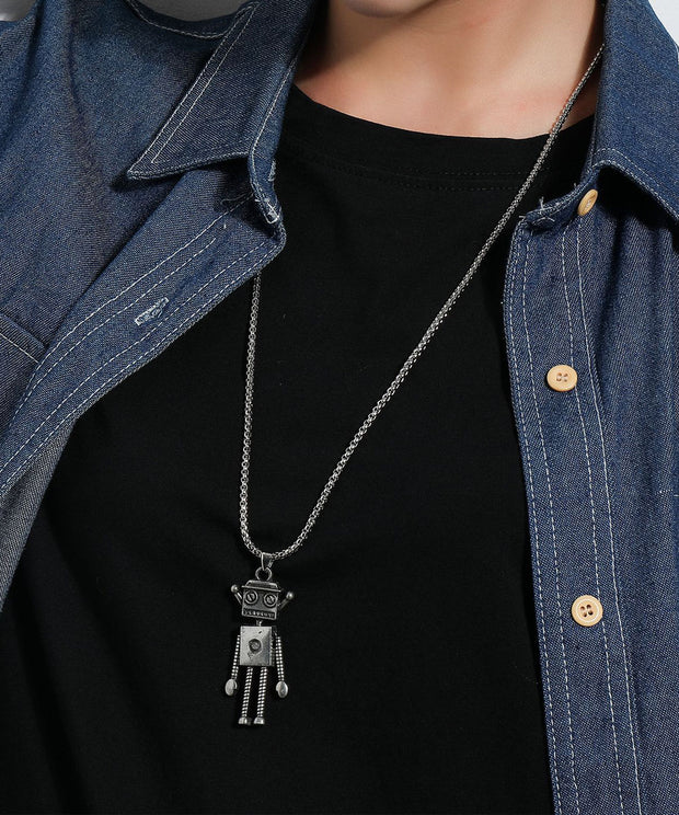 Vintage Antenna Robot Pendant Necklace