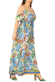 Women Plus Size Cold Shoulder Floral Maxi Bohemian Split Dress