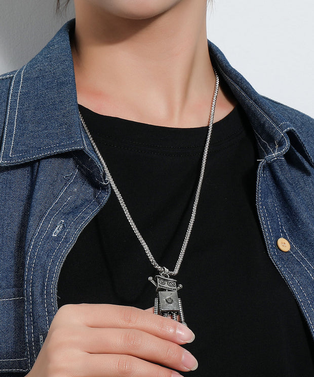 Vintage Antenna Robot Pendant Necklace