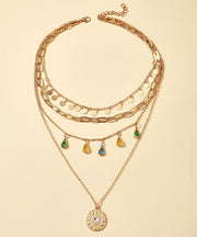 Imitation Diamond & Goldtone Circle Layered Tassel Necklace