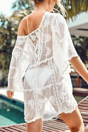 Print Lace White Cover-Up