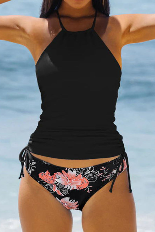 Tankini-Set mit Blumendruck und bauchregulierendem Kordelzug an der Seite