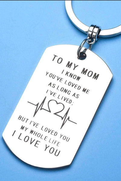 Keyring - love you mom (with silver heart charm)