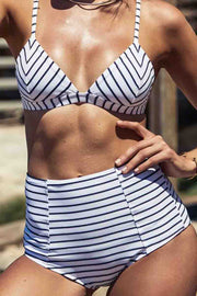 Black Striped Two Pieces Swimsuit