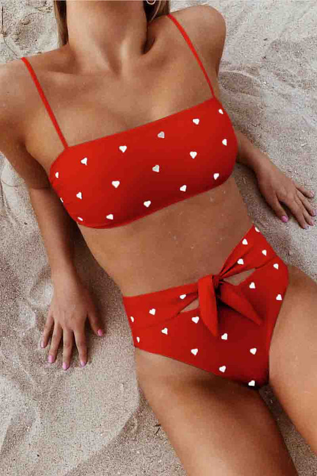 Little Red Heart Print Two pieces Swimsuit( 2 Colors)