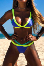 Fluorescent Color Block Stitching Two Piece Swimwear