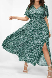 Flutter Sleeve Ditsy Floral Pocket Split Maxi Dress