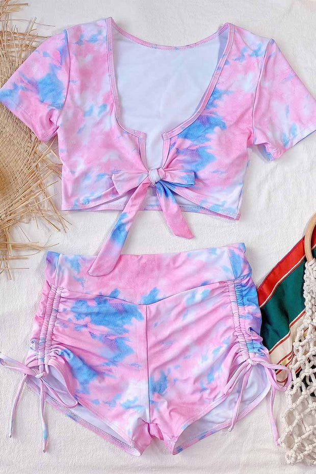 Shirred Basic Shorts Two Piece Swimsuit