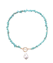 Imitation Turquoise & Imitation Pearl Goldtone Toggle Necklace