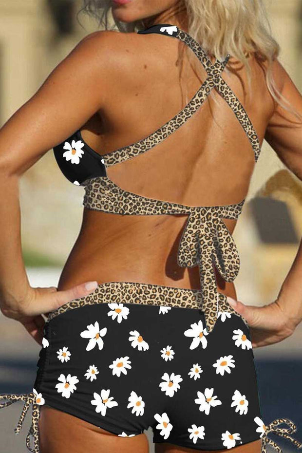 🔥Daisy Print Drawstring Side Two Piece Swimwear