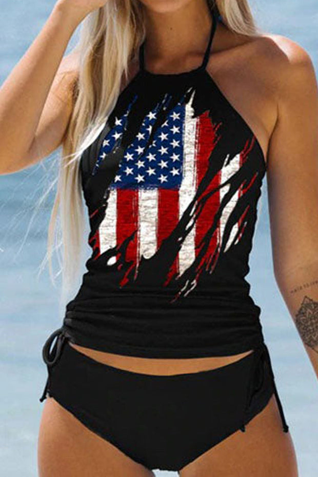 USA Flag Strapless Knot Side Two Piece Swimwear