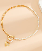 Imitation Pearl & Goldtone Heart Pendant Necklace