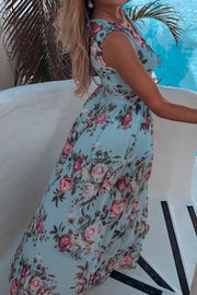 Summer Floral Printed Sleeveless V-neck Maxi Dress