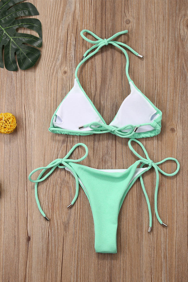 Spaghetti Strap Solid Two Pieces Swimsuit (2 Colors)