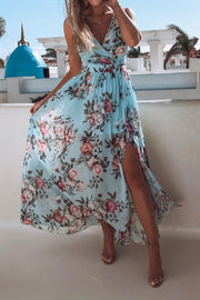 Summer Floral Printed Sleeveless V-neck Maxi Dress