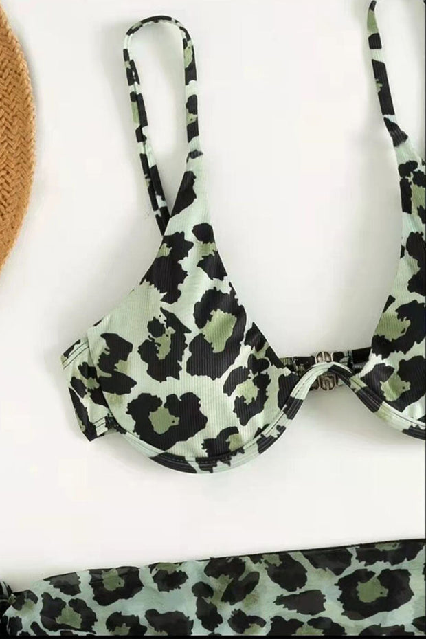 3Pcs Leopard Color Block Two Piece Swimwear