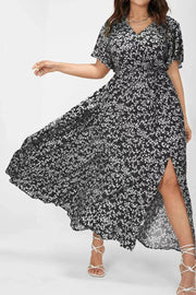 Flutter Sleeve Ditsy Floral Pocket Split Maxi Dress