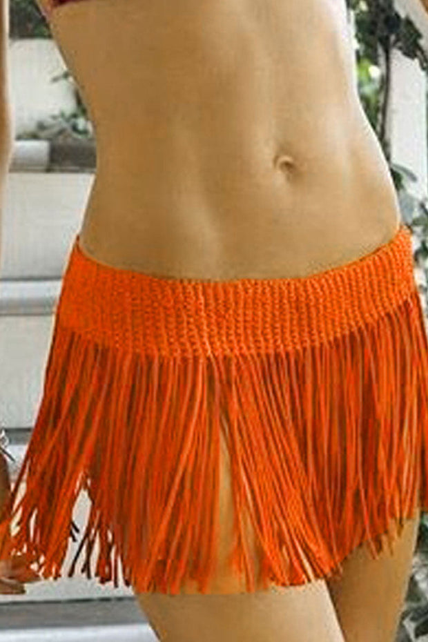 Stretch Fringed Ethnic Style Beach Bikini Short Skirt Bottoms