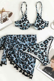 3Pcs Leopard Color Block Two Piece Swimwear