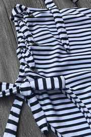 Knot Design Hollow-out Black Striped Two Pieces Swimsuit