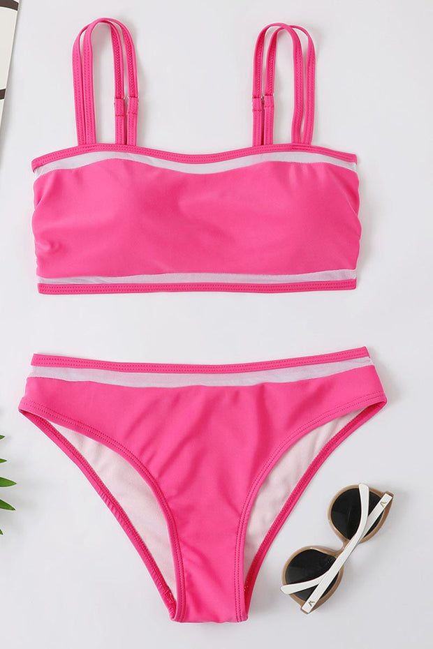 Solid Color Mesh Two Piece Swimsuit