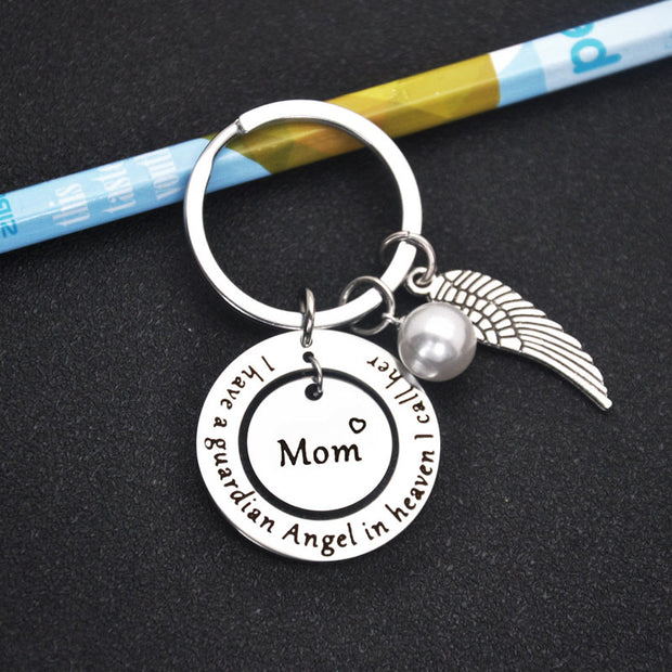 I Have A Guardian Angel In Heaven I Call Her Mom Keychain(with wing charm)