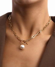 Imitation Pearl & Goldtone Toggle Necklace