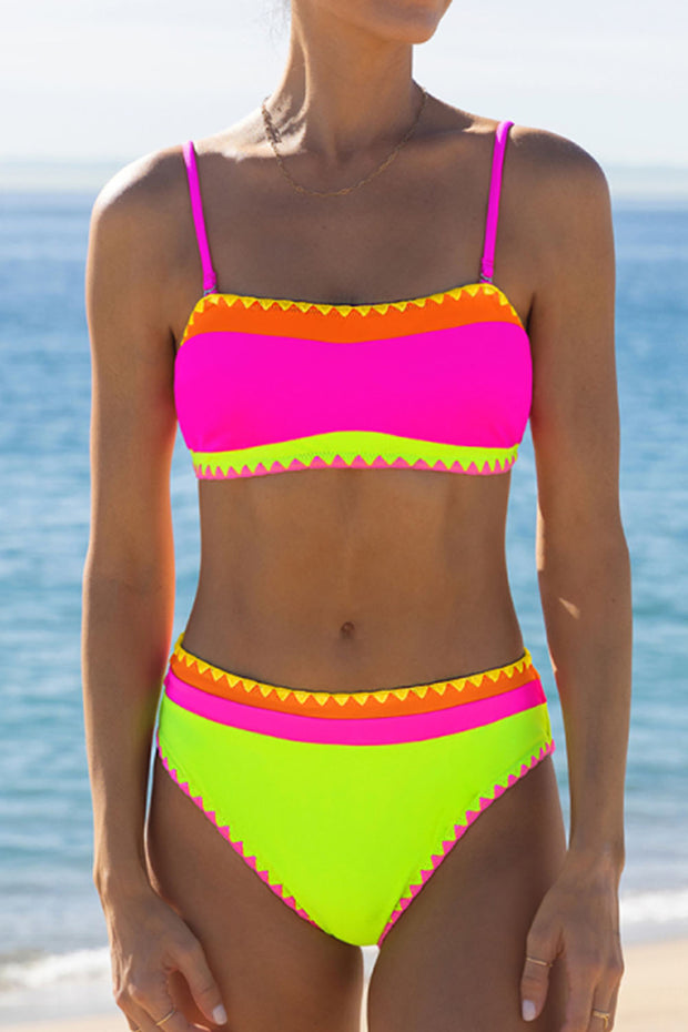 Bandeau Shell Trim Green Bikini Set