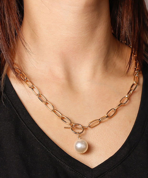 Imitation Pearl & Goldtone Toggle Necklace