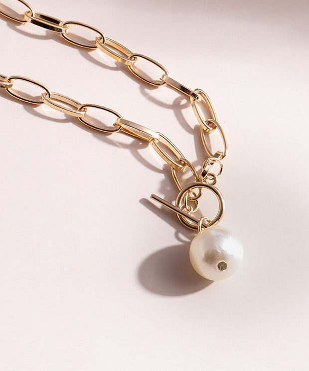 Imitation Pearl & Goldtone Toggle Necklace