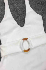 Belt Design White One-piece Swimsuit