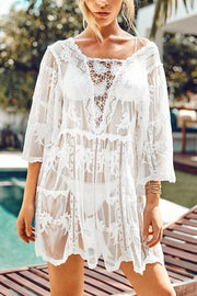 Print Lace White Cover-Up