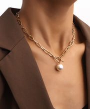 Imitation Pearl & Goldtone Toggle Necklace