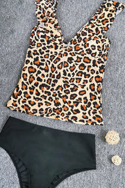 Leopard Print Brown Two pieces Swimsuit