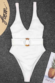 Belt Design White One-piece Swimsuit