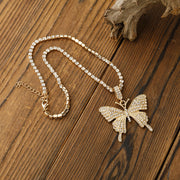 Butterfly and Rhinestone Pendant Necklace