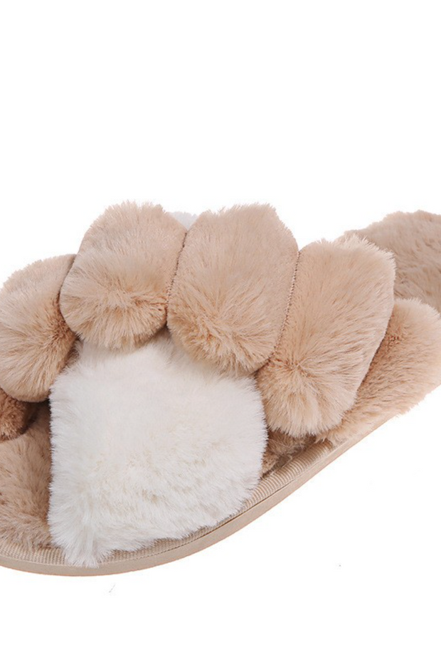 Faux-Fur Colorblock Flat Heel Sandals Slippers