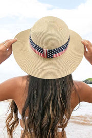 American Flag Sun Visor Wide Brim Straw Hat