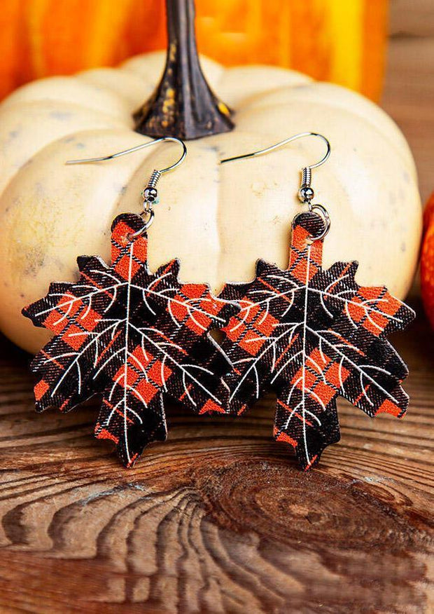 Maple Leaf Plaid Leather Earrings