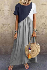 Casual Color Block Tunic Round Neckline A-line Dress(2 Colors)